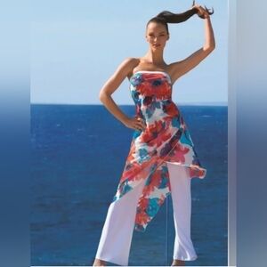 Joseph Ribkoff Strapless Floral Jumpsuit - White and Multicolor Size 8